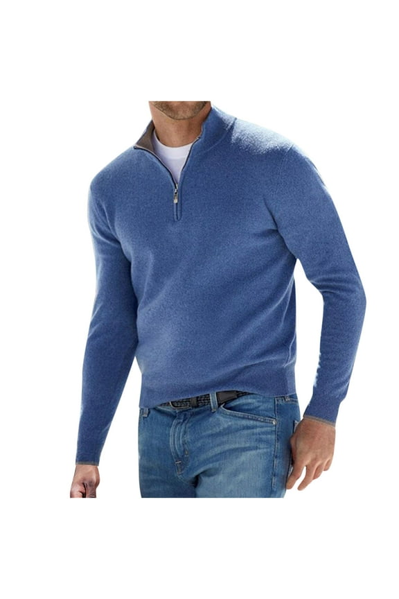 Men's Autumn/Winter Solid Quarter Zipper Sweater Casual Standing Collar Pullover Knitted Mens Coats