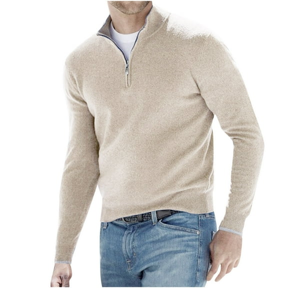 Dovford Men's Autumn/Winter Solid Quarter Zipper Sweater Casual Standing Collar Pullover Knitted Mens Coats