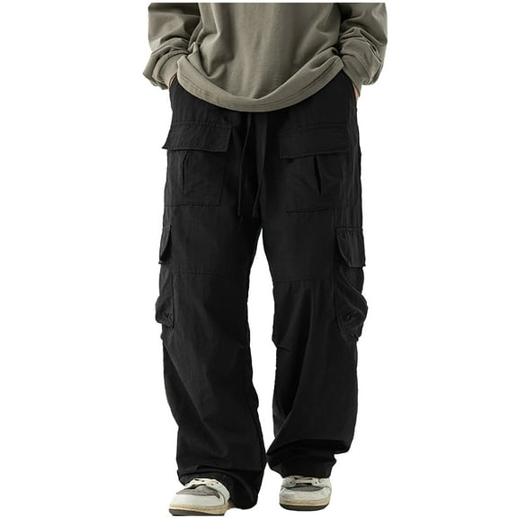 Dovford Men's Baggy Cargo Pants Casual Parachute Cargo Pants Loose Fit Hip Hop Harem Pants with Pockets