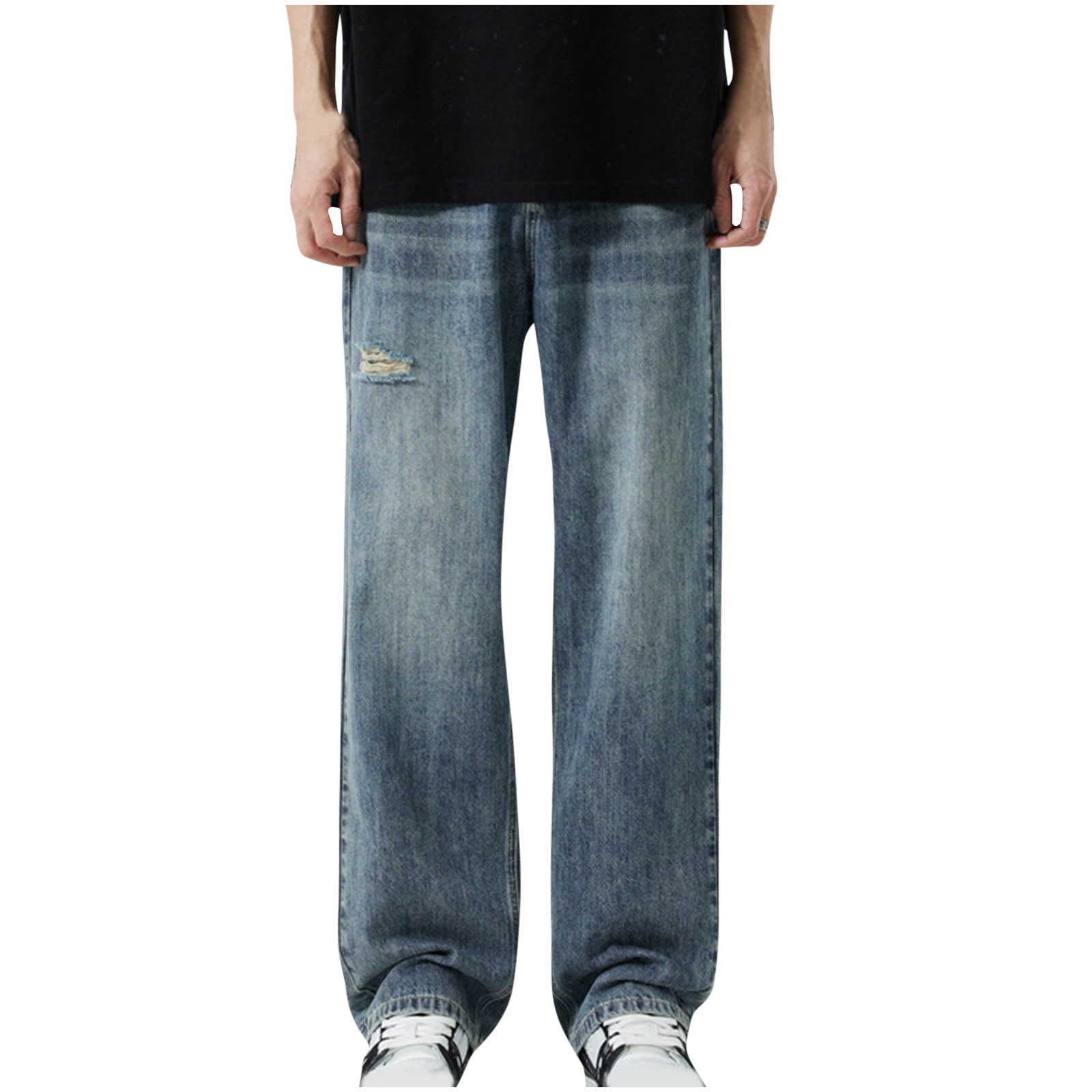 Dovford Men's Baggy Hip Hop Jeans Wide Leg Streetwear Jeans for