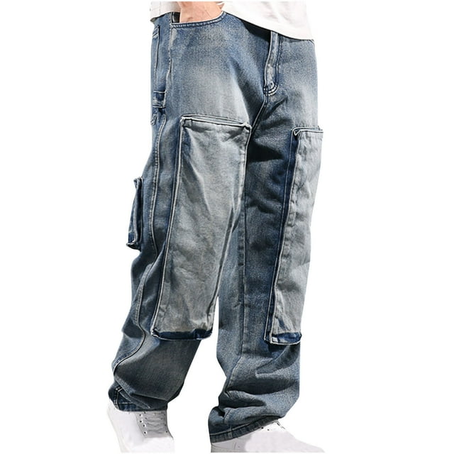 Dovford Men's Baggy Jeans with Cargo Pockets Loose Fit Hip Hop Denim ...