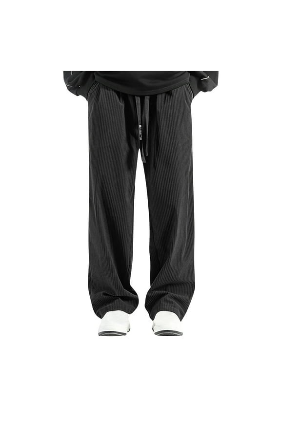 Men's Baggy Wide Leg Loose Fit Corduroy Pants Elastic Waist Straight Relaxed Drawstring Sweatpants