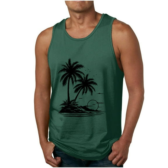 Dovford Men's Beach Tank Tops Funny Palm Tree Print Graphic Tee Shirts Casual Sleeveless Muscle T-Shirt Trendy Clothes 2024