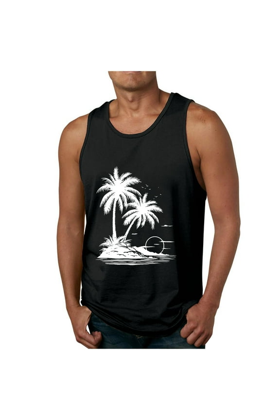 Men's Beach Tank Tops Funny Palm Tree Print Graphic Tee Shirts Casual Sleeveless Muscle T-Shirt Trendy Clothes 2024