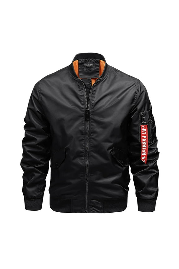 Men's Bomber Jacket Casual Fall Winter Military Jacket Long Sleeve Full Zipper Collar Coats Outwear with Pockets