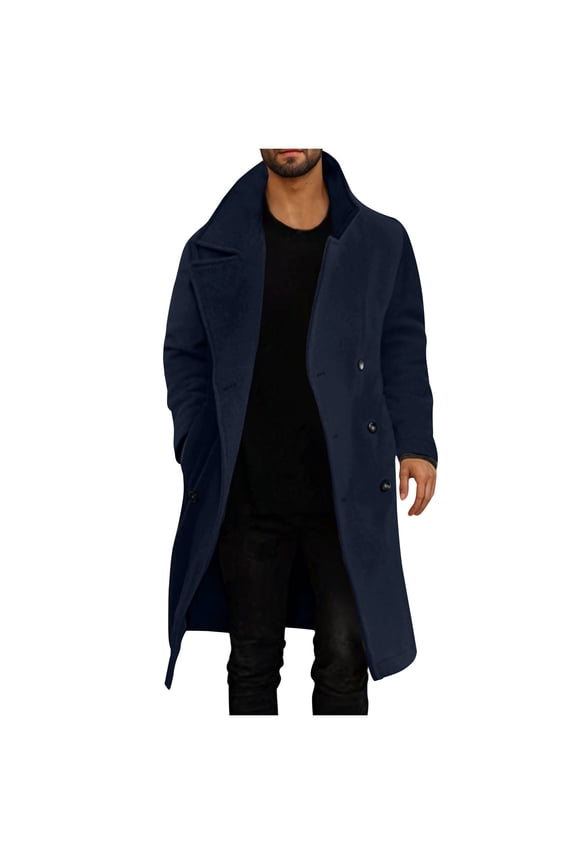 Men's British Style Double Breasted Heavyweight Mid Long Wool Pea Coat
