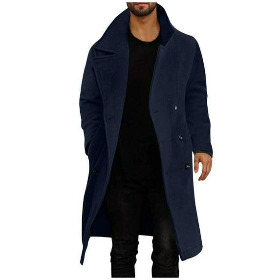 Dovford Men's British Style Double Breasted Heavyweight Mid Long Wool Pea Coat