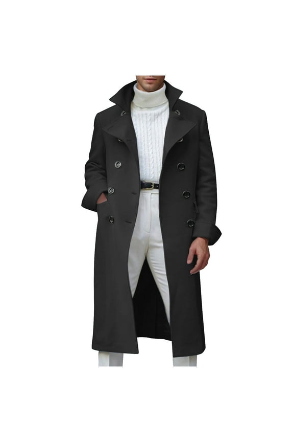 Men's British Style Double Breasted Heavyweight Mid Long Wool Pea Coat