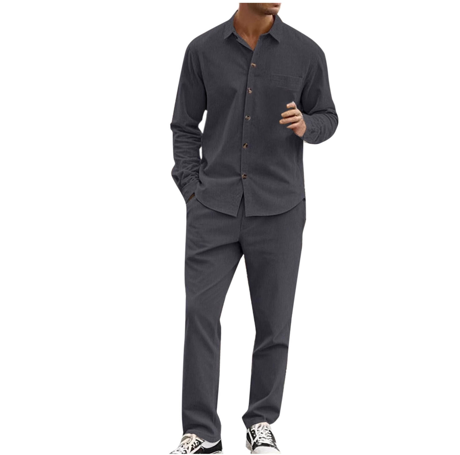 Men's Button Down Long Sleeve Shirt and Pants Set main image 1