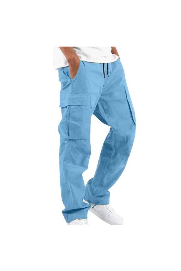Men's Cargo Sweatpants Drawstring Casual Fleece Joggers Loose Fit Open Bottom Athletic Pants for Men with Pockets