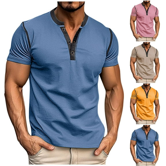 Dovford Men's Casual Henley Shirts Classic Button Cotton Short Sleeve T-Shirt Summer Basic Solid Lightweight Tees Tops