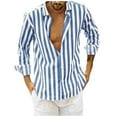thumbnail image 1 of Dovford Men's Casual Long Sleeve Button Down Collar Shirts Linen Striped Dress Shirts Summer Beach Yoga Shirts, 1 of 7