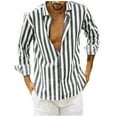 thumbnail image 1 of Dovford Men's Casual Long Sleeve Button Down Collar Shirts Linen Striped Dress Shirts Summer Beach Yoga Shirts, 1 of 7