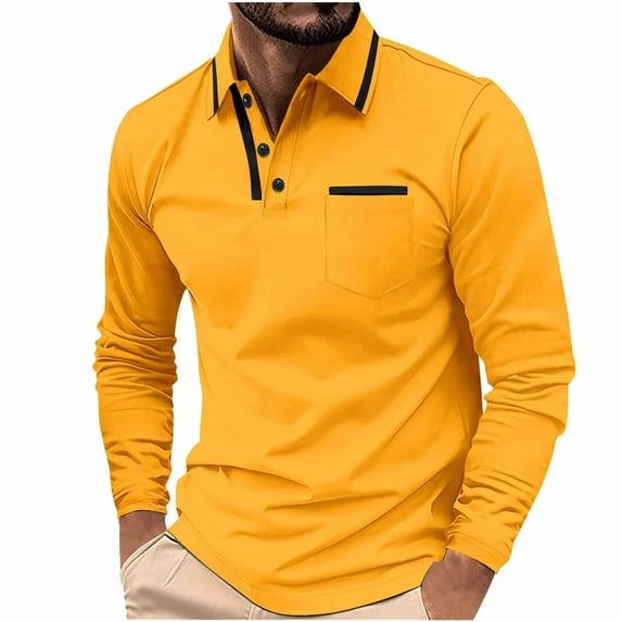 Dovford Men's Casual Polo Shirts Classic Long Sleeve Basic Button T-Shirt Lightweight Cotton Golf Tops with Pocket