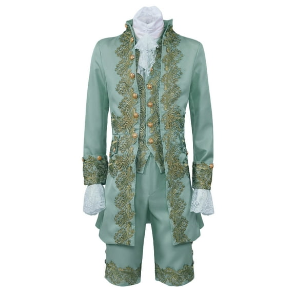 Dovford Men's Casual Stand Collar Fancy Outfit 18th Century Tailcoat Long Sleeve Blouse And Tanks And Shorts Pants Suit