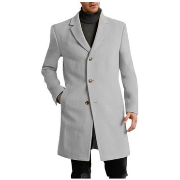 Dovford Men's Casual Trench Coat Slim Fit Notched Collar Long Jacket Overcoat Single Breasted Pea Coat wih Pockets