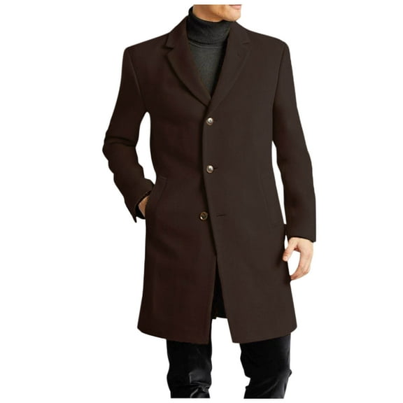 Dovford Men's Casual Trench Coat Slim Fit Notched Collar Long Jacket Overcoat Single Breasted Pea Coat wih Pockets