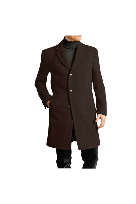 Men's Casual Trench Coat Slim Fit Notched Collar Long Jacket Overcoat Single Breasted Pea Coat wih Pockets