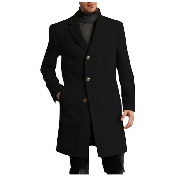 Dovford Men's Casual Trench Coat Slim Fit Notched Collar Long Jacket Overcoat Single Breasted Pea Coat wih Pockets