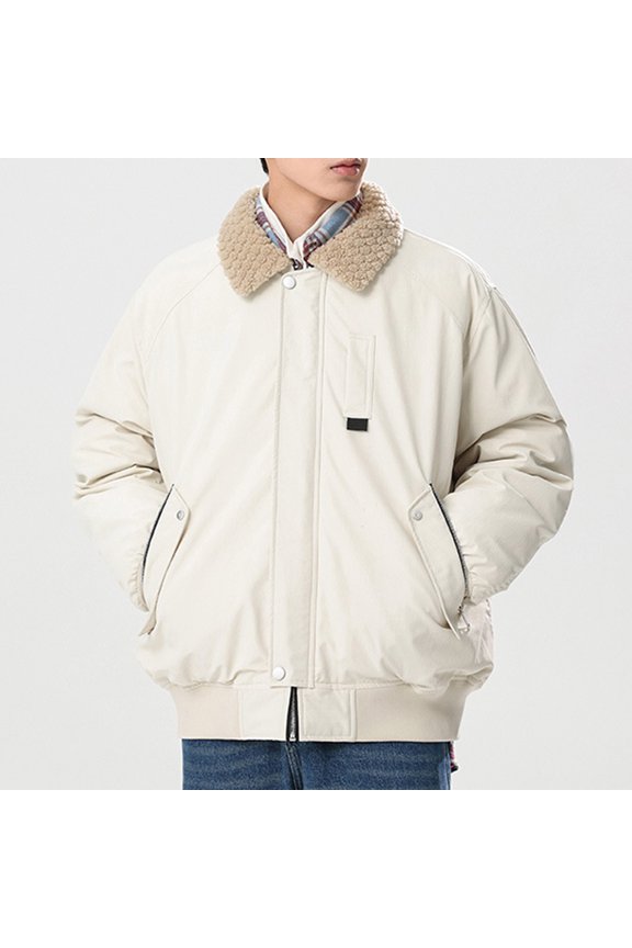 Men's Casual Trucker Jacket Vintage Buckskin Jacket Coat with Pocket Lapel Button Down Thickened Coat