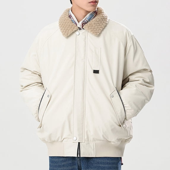 Dovford Men's Casual Trucker Jacket Vintage Buckskin Jacket Coat with Pocket Lapel Button Down Thickened Coat
