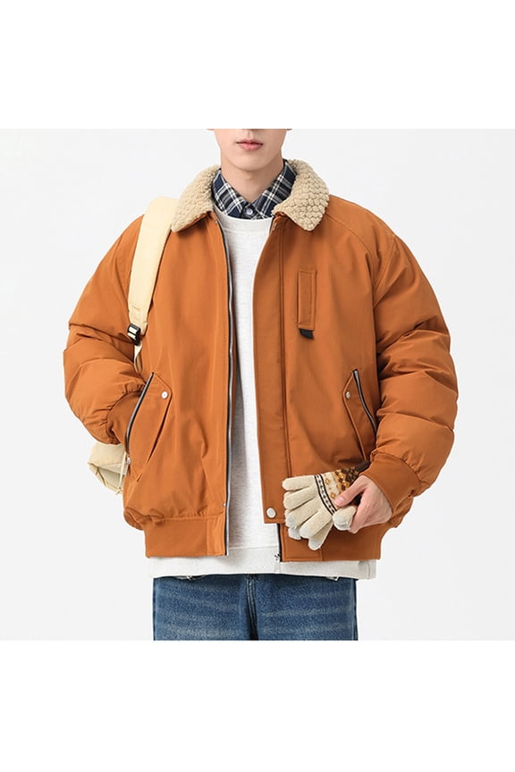 Men's Casual Trucker Jacket Vintage Buckskin Jacket Coat with Pocket Lapel Button Down Thickened Coat