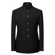 Dovford Mens Chinese Tunic Suits Mandarin Collar Formal Jacket Mens Solid Suit Slim Fit Blazer Male Zhongshan Suit Jacket