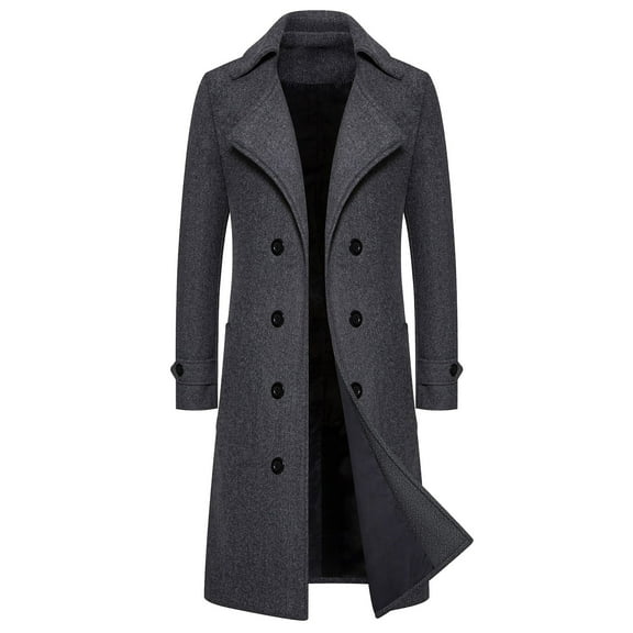 Dovford Men's Classic Double Breasted Wool Blend Pea Coat Mid Long Trench Coat