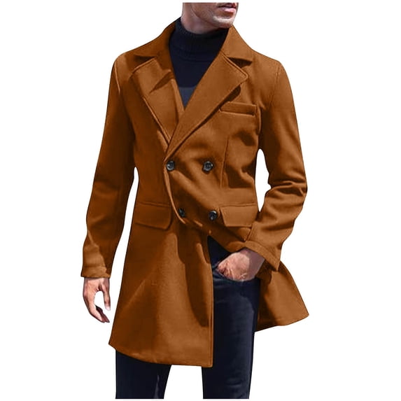 Dovford Men's Classic Notched Collar Double Breasted Wool Blend Pea Coat Spring Fall 2025