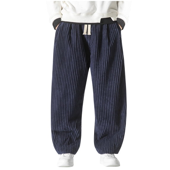 Dovford Men's Corduroy Pants Straight Baggy Wide Leg Stretch Elastic Waist Drawstring Relaxed Fit Trousers Pant 2024