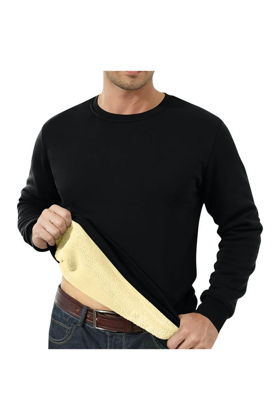 Men's Crewneck Sweatshirt Warm Sherpa Lined Sweatshirts Heavyweight Long Sleeve Underwear Winter Fleece Pullover