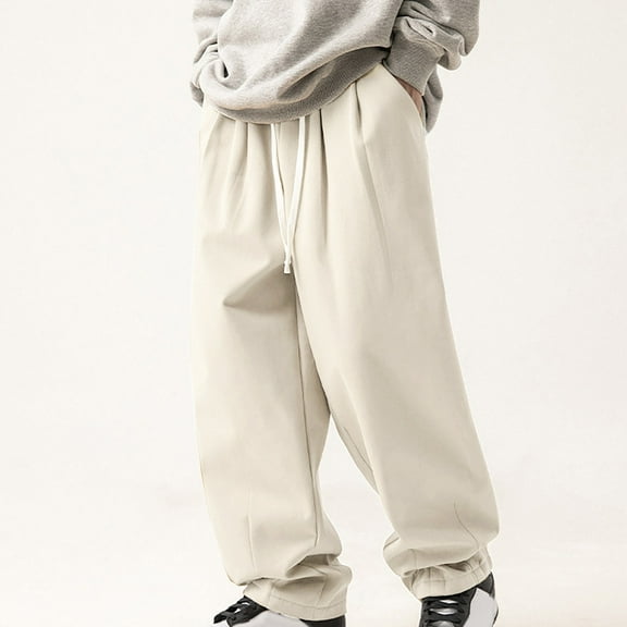 Dovford Men's Drawstring Elastic Waist Flap Pockets Streetwear Baggy Cargo Pants Joggers Hiking Trousers