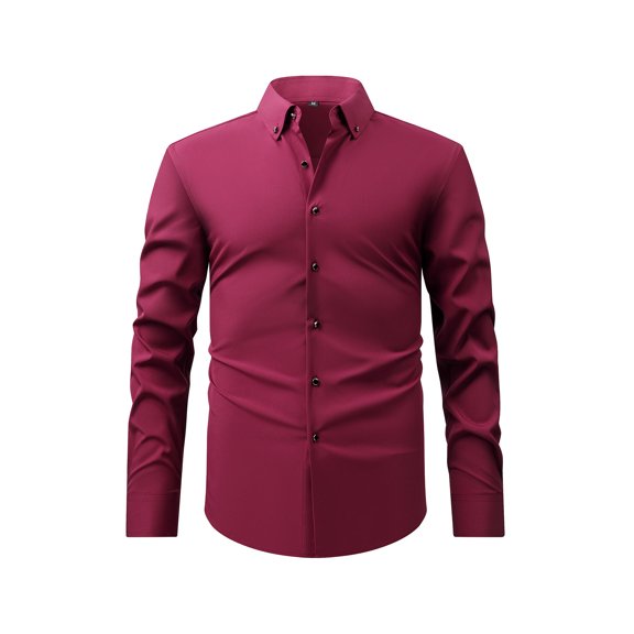 Dovford Men's Dress Shirts Solid Long Sleeve Stretch Wrinkle-Free Formal Shirt Business Casual Button Down Shirts