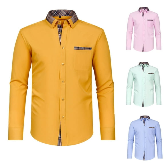 Dovford Men's Dress Shirts Stretch Stain Shield Long Sleeve Solid Formal Shirt Business Casual Button Down Shirts