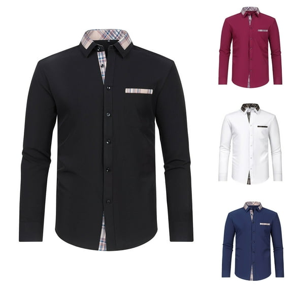 Dovford Men's Dress Shirts Stretch Stain Shield Long Sleeve Solid Formal Shirt Business Casual Button Down Shirts