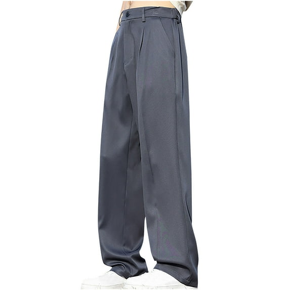 Dovford Men's Fall Spring Light Thin Elastic Waist Loose Pants Slacks Drape Suit Pants Male Casual Trousers