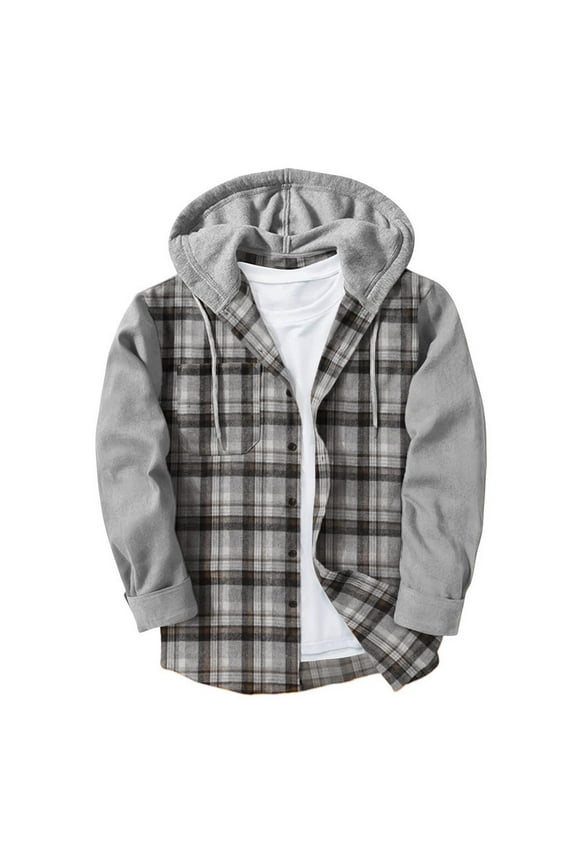 Men's Flannel Hooded Shirts, Casual Long Sleeve Plaid Hoodies for Men, Lightweight Fall Spring Button Down Shirt Jacket