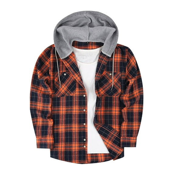 Dovford Men's Flannel Hoodie Shirts Casual Button Down Plaid Shirt Jackets for Men Long Sleeve Stylish Hooded with Pocket