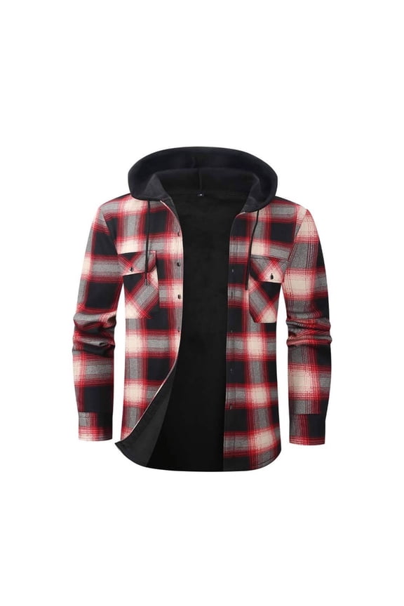 Men's Flannel Shirt Jacket Fleece Sherpa Lined Plaid Jackets Coat Full Zip Up Hoodie Winter Outwear