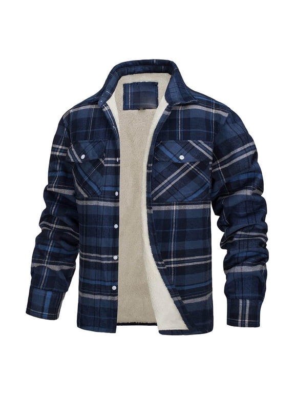 Men's Flannel Shirt Jacket Quilted Lined Long Sleeve Button Down Shirts Jacket for Men