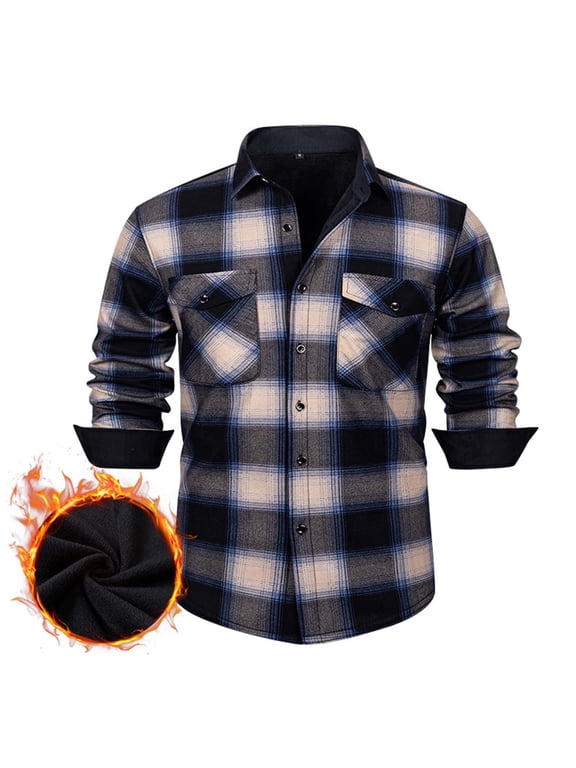 Men's Flannel Shirt Jacket Quilted Lined Long Sleeve Button Down Shirts Jacket