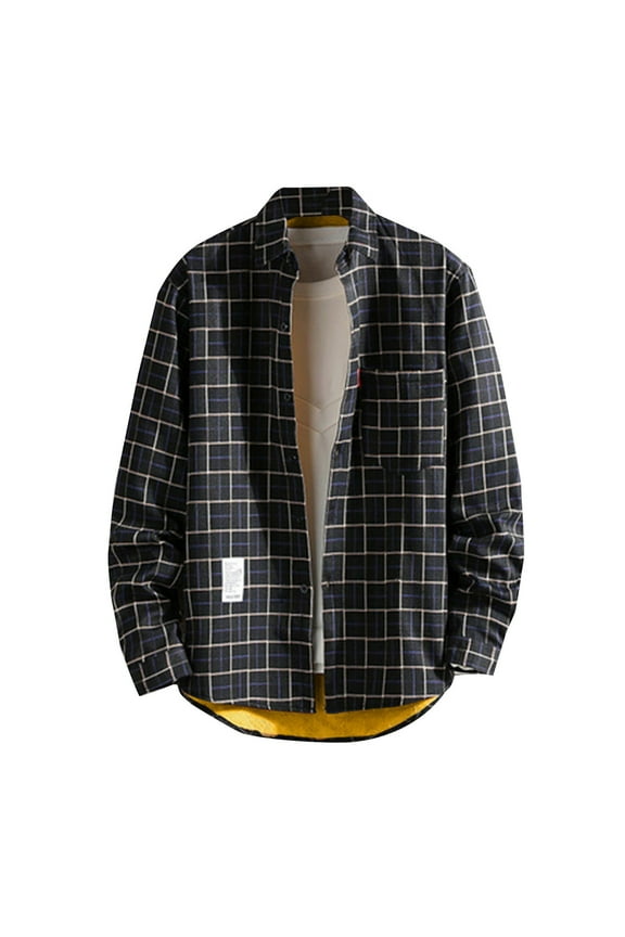 Men's Flannel Shirts Casual Button Down Plaid Shirt Jacket Long Sleeve Fleece Shacket