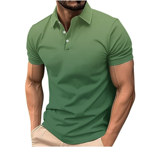 Dovford Men's Gradient Shirts Casual Stylish Button Down Short Sleeve Polo Shirts Summer Shirts Loose Athletic Pullover Tee 2024
