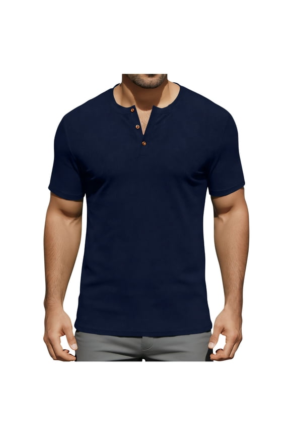 Men's Henley Shirt Short Sleeve Casual Cotton Blend Button Down Tee Tops