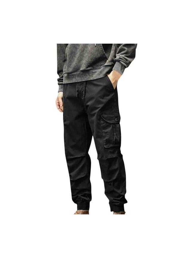 Men's Hiking Cargo Pants Joggers Slim Fit Stretch Lightweight Casual Work Pants with Pockets Drawstring Waist