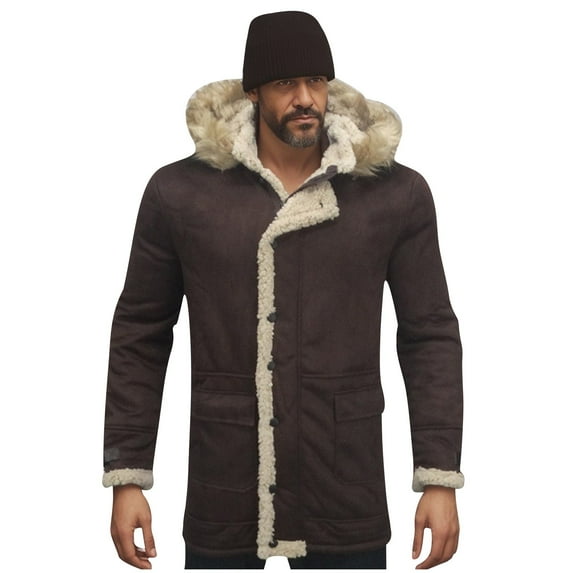 Dovford Men's Lamb Wool Bomber Coat Faux Leather Sherpa Fleece Lined Jackets Heavyweight Suede Trench-Coat