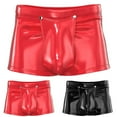 thumbnail image 1 of Dovford Men's Latex PVC Faux Leather Short Pants Solid Buckled Crotchless Boxer Shorts Pants, 1 of 4
