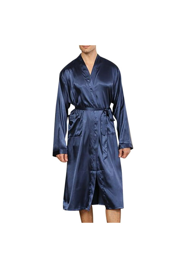 Men's Lightweight Kimono Robe Japanese Bathrobes 3/4 sleeves Casual Open Front Long Cardigan Cloak Coat with Belt