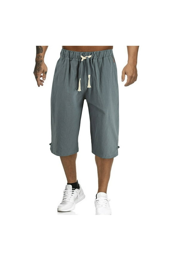 Men's Linen Solid Bermuda Shorts 2024 Elastic Waist Lightweight Summer Beach Shorts Big and Tall Casual Loose Fit Shorts