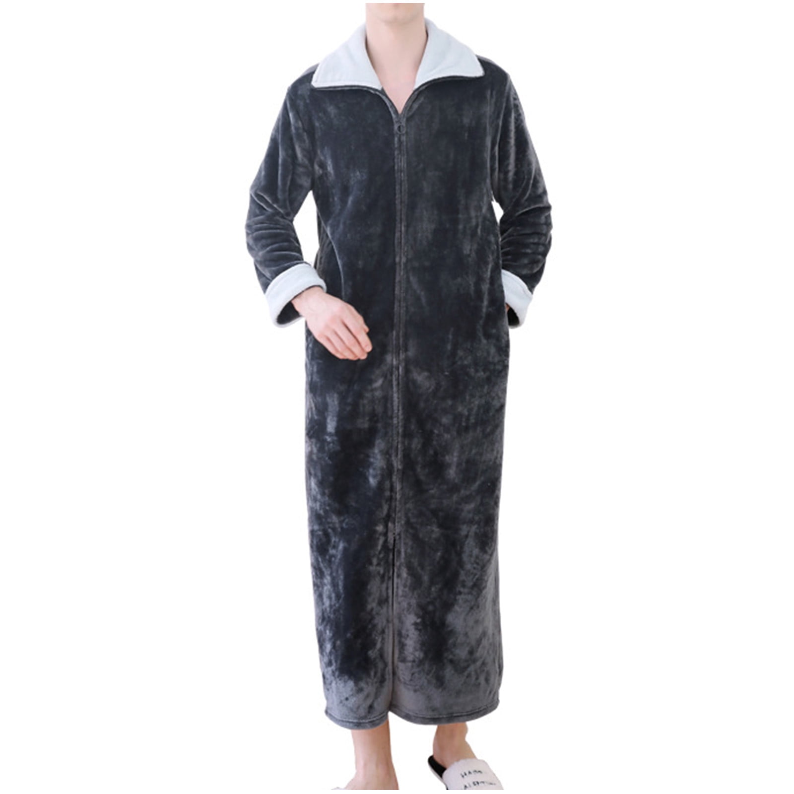 Dovford Men's Long Housecoat Fuzzy Bath Robe Fleece Oversized Zipper ...